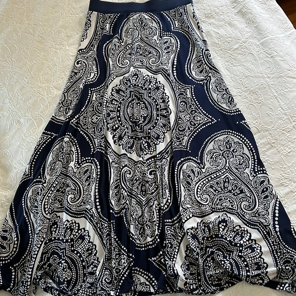 INC Navy & White Long Skirt with elastic waist, Size S